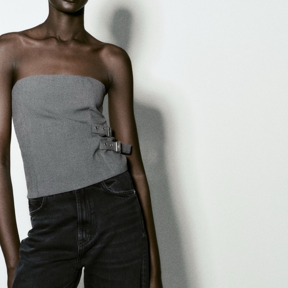 Zara Gray Strapless Top with Buckle Detail